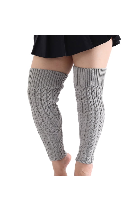 Women Cable Knitted Thigh High Leg Warmers Pluses Size Over Knee Highs Footless Socks Warm Boot Stocking for Thick Thigh