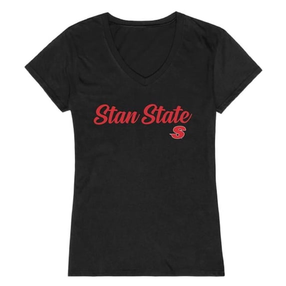 Women Cal State Stanislaus Warriors Script T-Shirt, Black - Large