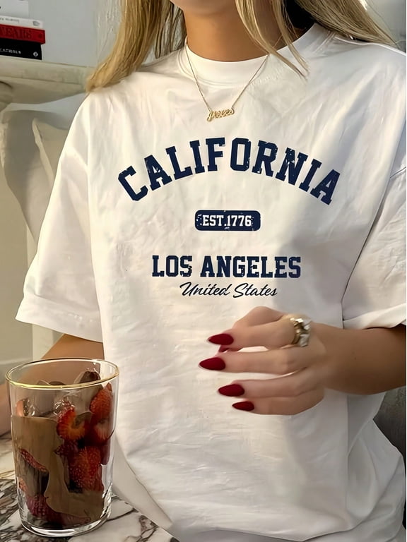 Women' California Los Angeles Print Shirt Crew Neck Casual Cotton Tee