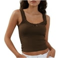 thumbnail image 1 of Women Cami Tops Y2k Backless V Neck Ruffle Cami Top Spaghetti Strap Sleeveless Ruffled Babydoll Shirt Coffee S, 1 of 6