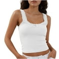 thumbnail image 1 of Women Cami Tops Y2k Backless V Neck Ruffle Cami Top Spaghetti Strap Sleeveless Ruffled Babydoll Shirt White S, 1 of 6