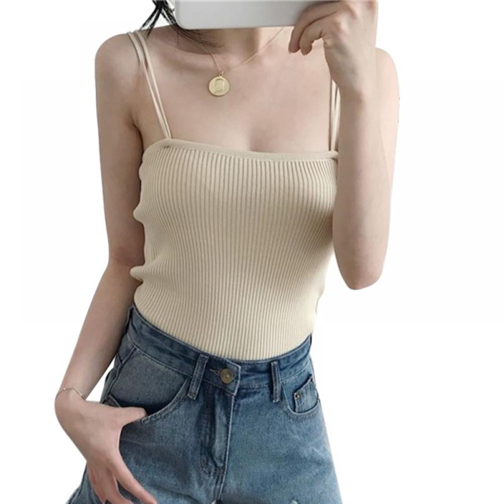 Korean Style Wild Tube Tops,Female Slim Fit Camisole,Women Camis Top,Double  Spaghetti Strap Camisole,Knitted Vest Top