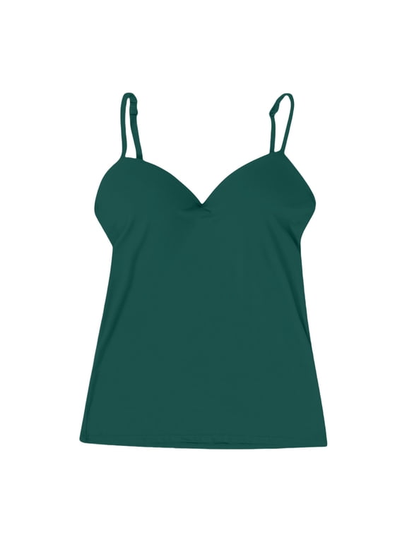 Women Camisole Bra BWASD Adjustabl Casual V Neck Shelf Bra Cami Padded Strechy Slim Fit Undershirt Tank Tops Workout Outdoor Sport Summer 2026 S-6XL Blackish Green