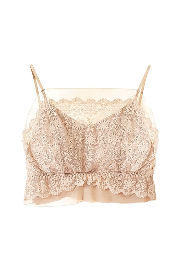 Women Camisole Tops Built in Bra Sheer Lace Floral Bralette Wireless Padded Tank Top V Halter Thin Cami Lingerie Underwear Ladies Breathable Vest Tops