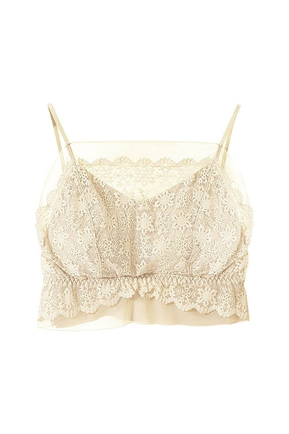 Women Camisole Tops Built in Bra Sheer Lace Floral Bralette Wireless Padded Tank Top V Halter Thin Cami Lingerie Underwear Ladies Breathable Vest Tops