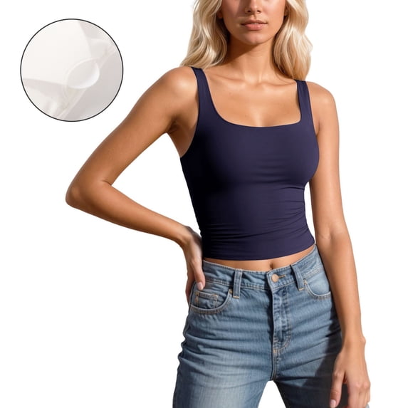 Women Camisole Tops Navy Camisole with Built in Bras Wide Strap Cami Tank Tops Tank Undershirts for Women