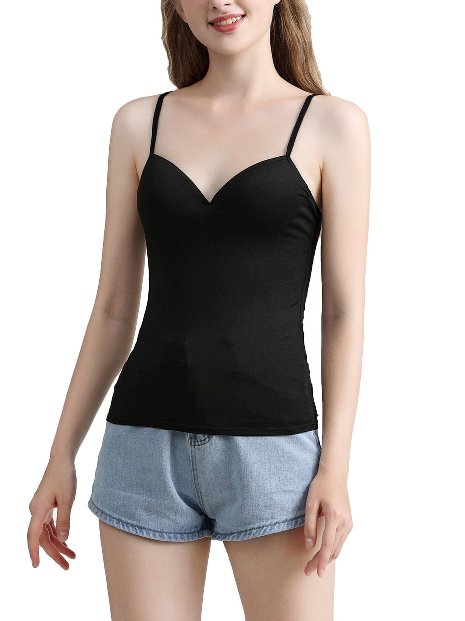 Women Camisole with Built-in Bra Cup Strap Supportive Padded Tank Top  Layering Cami Undershirt for
