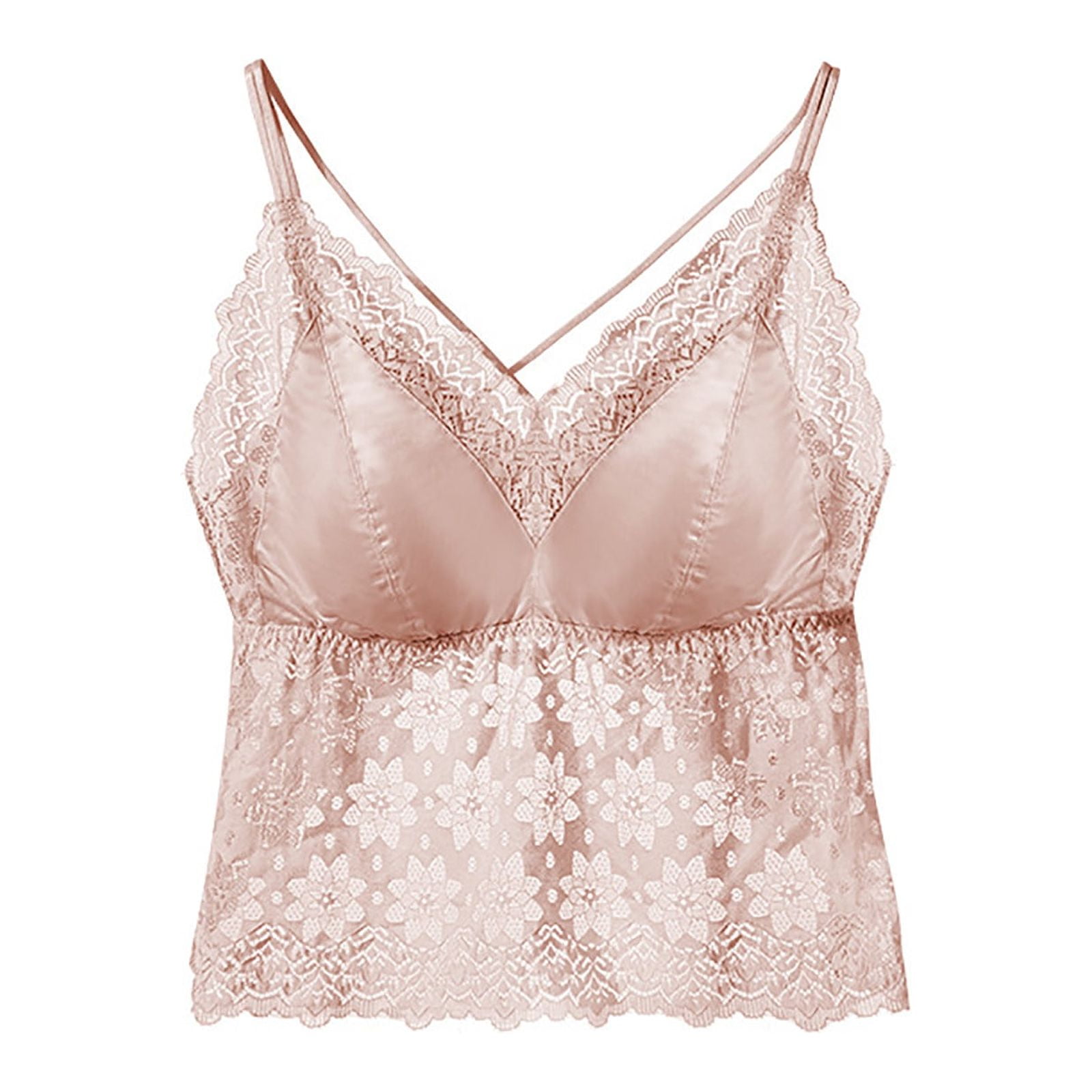 Women Camisole with Lace Trim Lace Crop Top Built in Bra Half Cami Top Breathable Lace Bralettes