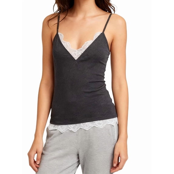 Women Camisoles Lace V Neck Tank Top Spaghetti Strap Slim Fitted -Tops Going Out Y2K Shirts Gray L