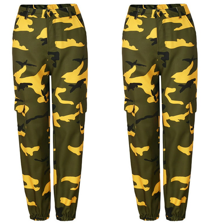 Women Camo Cargo High Waist Hip Hop Trousers Pants Military Army