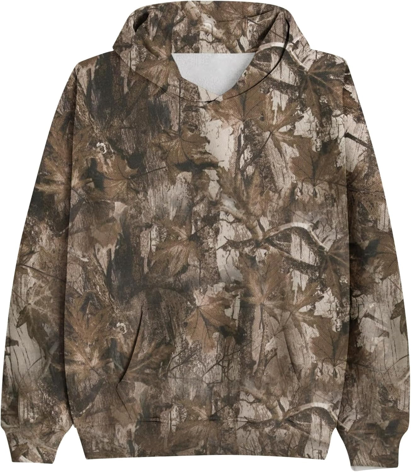 Women Camo Hoodies Maple Leaf Oversized Fleece Hooded Sweatshirt Loose Long Sleeve Pullover Top with Pocket Couple