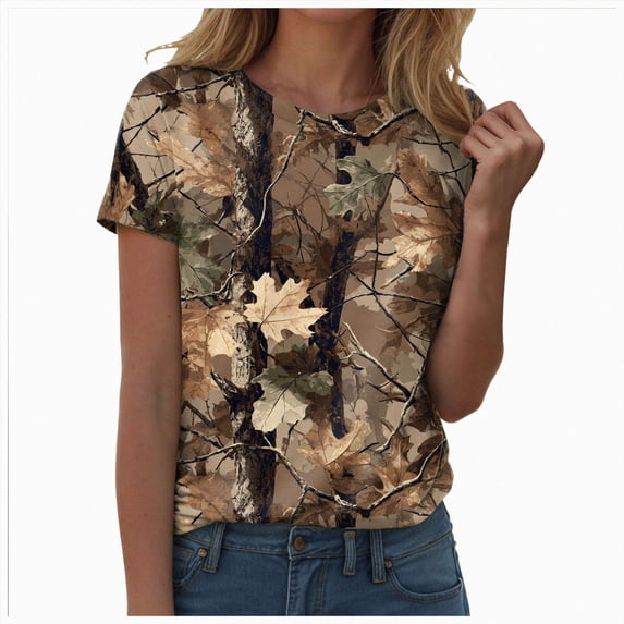 Women Camo Shirt Short Sleeve Oversized Graphic T-Shirt