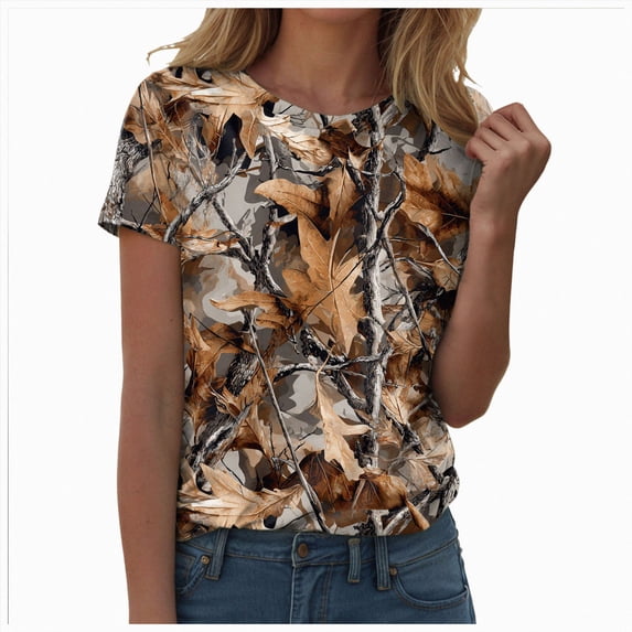 Women Camo Shirt Short Sleeve Oversized Graphic T-Shirt