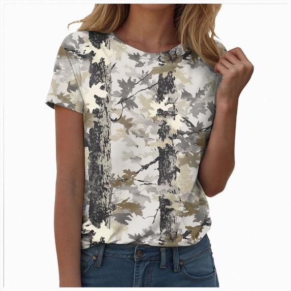Women Camo Shirt Short Sleeve Oversized Graphic T-Shirt