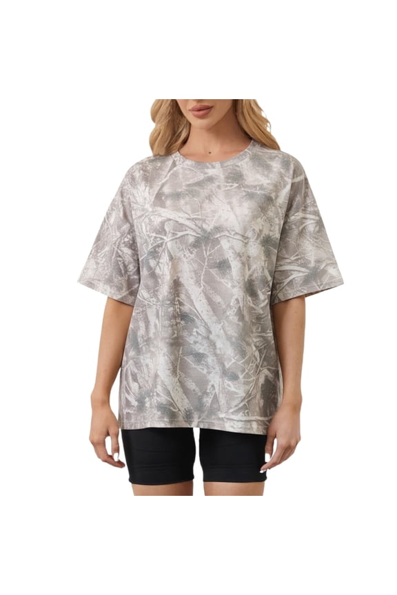 Women Camo Shirts Vintage Maple Leaf Casual Print Short Sleeve Crew Neck y2k Womens Tees Tops Streetwear