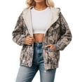 thumbnail image 1 of Women Camo Zip Up Hoodie Fleece Trendy Maple Leaf Print Long Sleeve Jackets Camouflage Loose Fit Sweatshirts with Pockets Z001-Coffee XL, 1 of 5