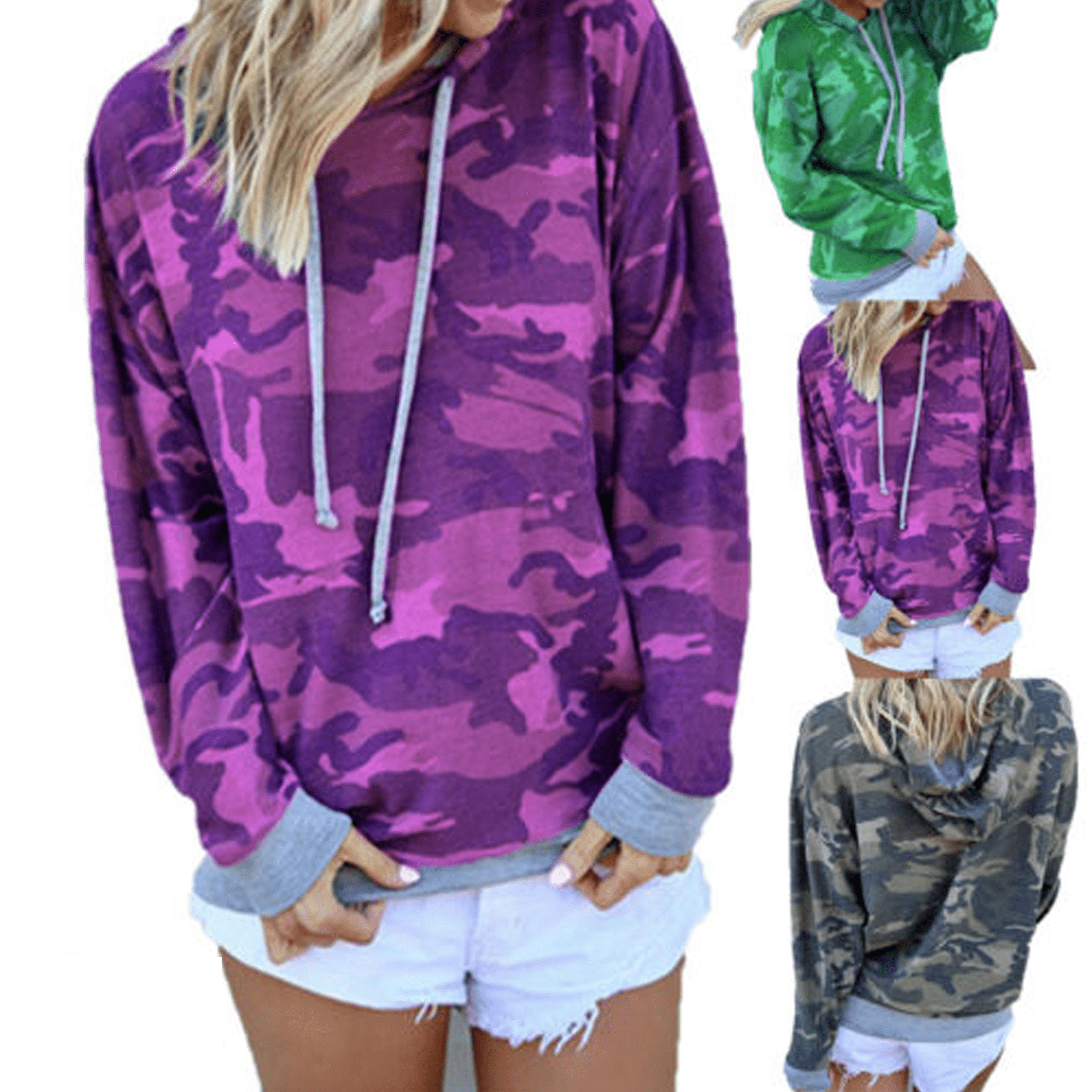 Women Camouflage Long Sleeve Hoodie Sweatshirt Hooded Pullover Tops Shirt Blouse