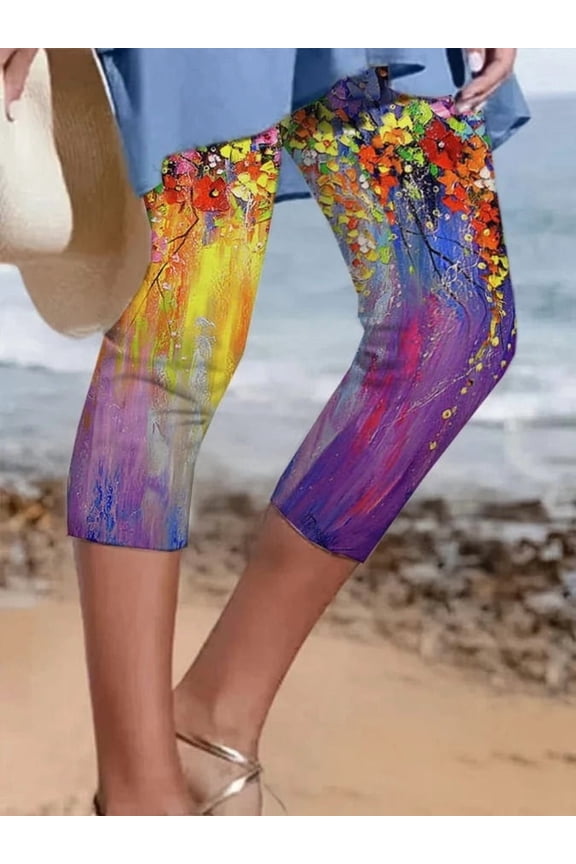 Women Can Wear Outside Casual Leggings Fifth Pants Oil Painting Graffiti Printed Plus Size Women's Clothing 1773656642681033