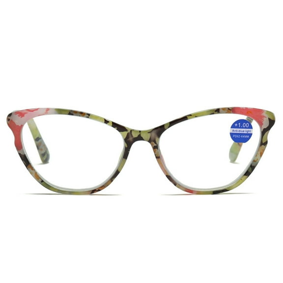 Women Candy Color Butterfly Floral Reading Glasses, Ladies Cat Eye Blue Light Blocking Spring Hinge Readers +3.50