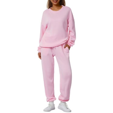 Women Candy Color Thick Tracksuit Long Sleeve Sweatshirt Loose Sweatpants Set