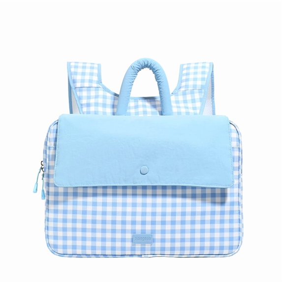 Women Canvas Checkered Students Bookbags Large Capacity Bookpack Wear-Resistant Travel Daypack Bag for Commute (Blue)