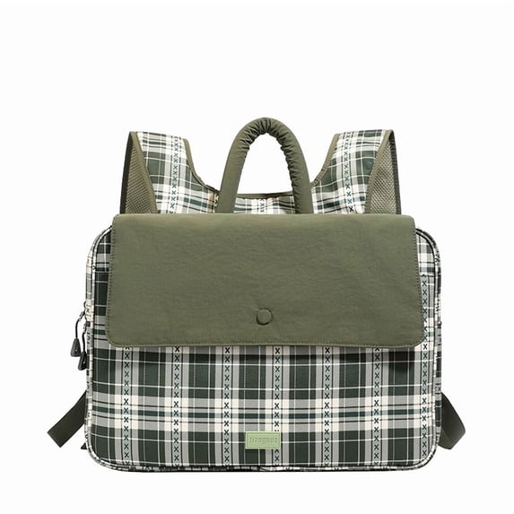 Women Canvas Checkered Students Bookbags Large Capacity Bookpack Wear-Resistant Travel Daypack Bag for Commute (Green)