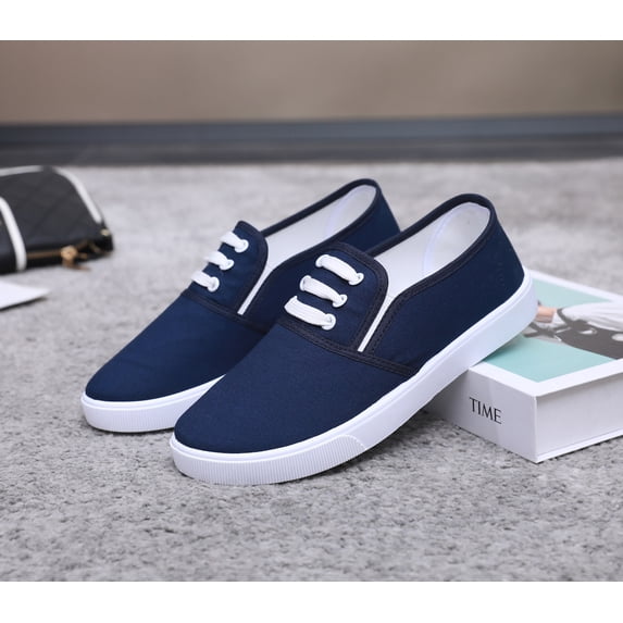 Women Canvas Slip On Casual Sneakers, Decorative lace-up Low Top Lightweight Anti Slip Daily Walking Flat Shoes