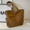 thumbnail image 1 of Women Canvas Tote Bag Large Capacity Multi-Pocket Handbag Zipper Work Travel Bag, Brown, 1 of 10
