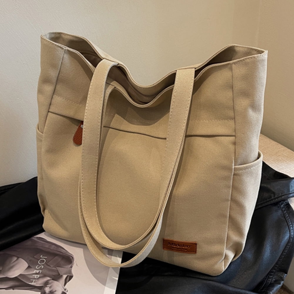 Women Canvas Tote Bag Large Capacity MultiPocket Handbag Zipper Work