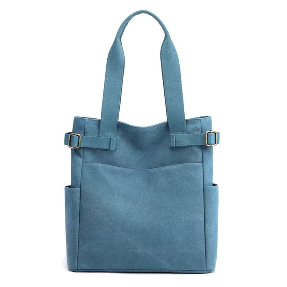 Women Canvas Tote Bag,Multi-Pocket Large Shoulder Bag Casual Handbag with Zipper for Work Daily Use