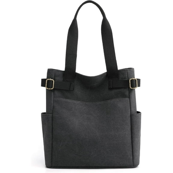 Women Canvas Tote Bag,Multi-Pocket Large Shoulder Bag Casual Handbag with Zipper for Work Daily Use
