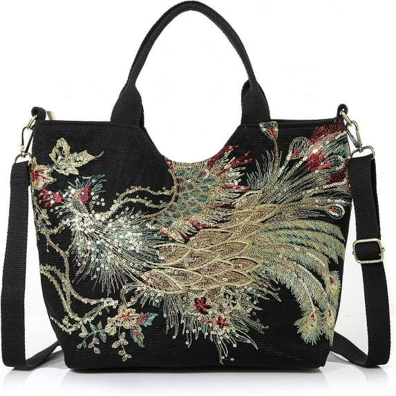 Women Canvas Tote Bags Embroidery Handbags Stylish Casual Shoulder Bags