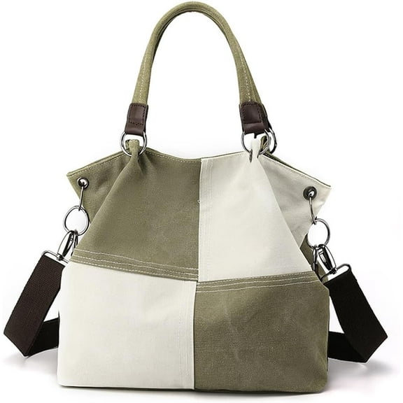 Women Canvas Tote Handbags Contrast Color Casual Shoulder Work Bag Splice Stitching Top Handle Bag Handbags Purses
