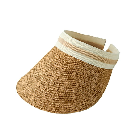 Women Cap Contrast Colors Washable Sunscreen Durable Firm Stitching Big Brim Breathable Adjustable Empty Top Straw Hat Headwear