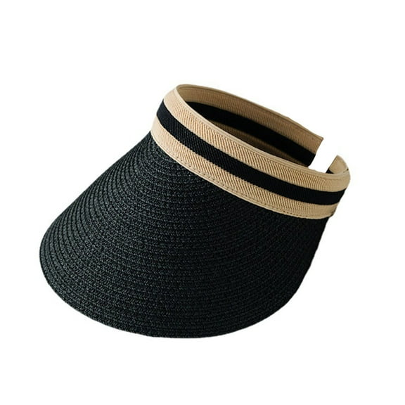 Women Cap Contrast Colors Washable Sunscreen Durable Firm Stitching Big Brim Breathable Adjustable Empty Top Straw Hat Headwear