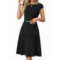 thumbnail image 1 of Women Cap Sleeve Cocktail Party Semi Formal Midi Dress Black XL, 1 of 9