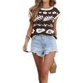 thumbnail image 1 of Women Cap Sleeve Crop Tops Color Block Going Out Crew Neck Knit Trendy Casual Sweater Brown S, 1 of 5