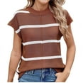 thumbnail image 1 of Women Cap Sleeve Tank Tops Striped Crew Neck Casual Loose Fit Spring Summer Pullover Knit Sweater Vest Caramel White S, 1 of 9