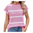 thumbnail image 1 of Women Cap Sleeve Tank Tops Striped Crew Neck Casual Loose Fit Spring Summer Pullover Knit Sweater Vest Pink & White M, 1 of 9