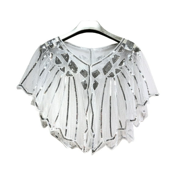 Women Cape Crochet Lace All-match Mesh Summer Beaded Sequin Shrug Flapper Dress Shawl for Party