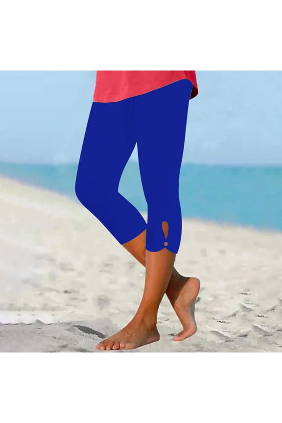 Women Capri Leggings 2024 Dressy Casual Summer Capris Knee Length Crop Pants Trendy Lightweight Ladies Clothing Blue 3XL