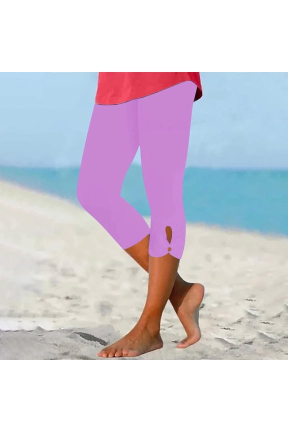Women Capri Leggings 2024 Dressy Casual Summer Capris Knee Length Crop Pants Trendy Lightweight Ladies Clothing Purple Pink M