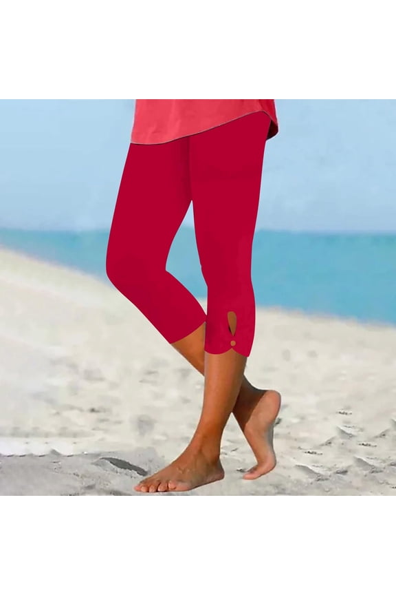 Women Capri Leggings 2024 Dressy Casual Summer Capris Knee Length Crop Pants Trendy Lightweight Ladies Clothing Red XL