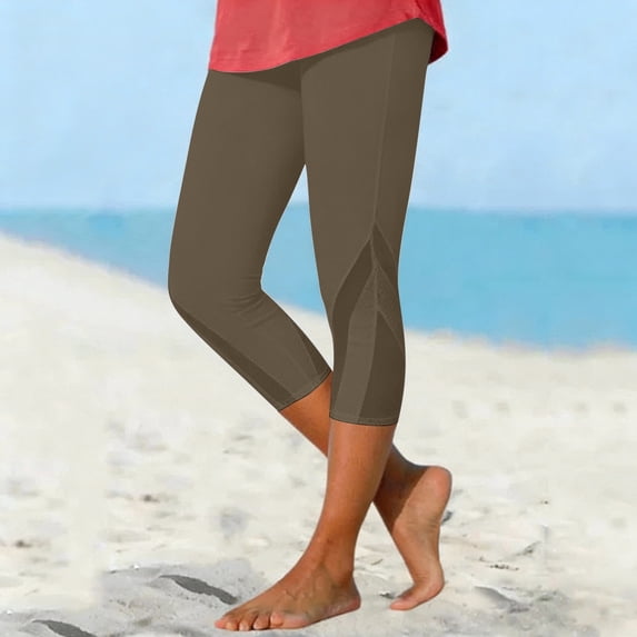 Women Capri Leggings 2026 Casual Mesh Design Knee Length Crop Trousers Summer Pants For Women Workout Compression Pants Khaki Capri Pants For Women