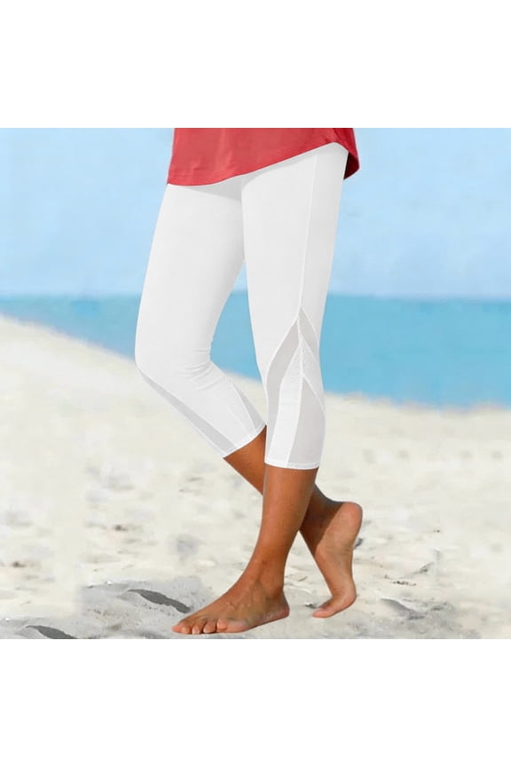 Women Capri Leggings 2026 Casual Mesh Design Knee Length Crop Trousers Summer Womens Capri Pants Women'S Casual Pants & Capris White Capri For Women