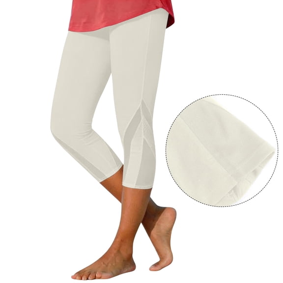 Women Capri Leggings 2026 Casual Mesh Design Knee Length Trousers Summer Cropped Pants Comfy Stretchy Leggings Beige Leggings For Women