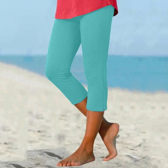 Women Capri Leggings 2026 Casual Zipper Design Knee Length Crop Trousers Summer Capri Pants Comfy Stretchy Leggings Sky Blue Capri Pants For Women