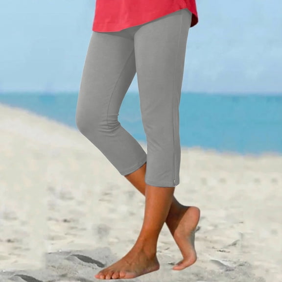 Women Capri Leggings 2026 Casual Zipper Design Knee Length Legging Summer Capri Pants Trendy Lightweight Ladies Clothing Grey Capri For Women