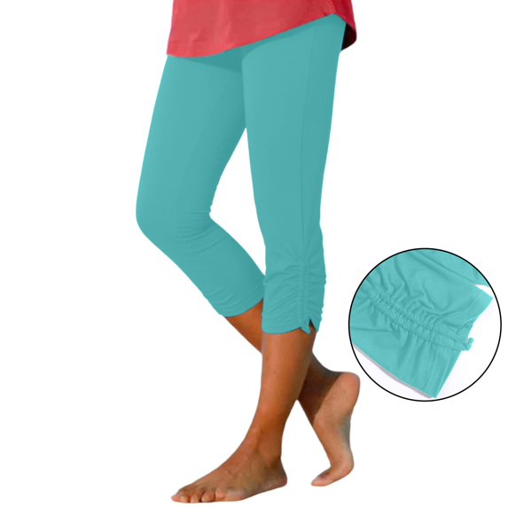 Women Capri Leggings 2026 Fashion Elastic Design Knee Length Crop Trousers Summer Capri Pants Comfy Stretchy Leggings Sky Blue Capri Pants For Women