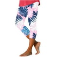 thumbnail image 1 of Maqroz Women Capri Leggings Floral Print Leggings Plus Size High Waist Capris Pants Tummy Control Leggings Knee Length Slim Fit Yoga Cropped Trouser XXXL, 1 of 6
